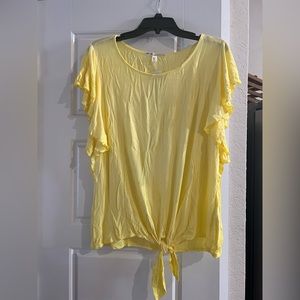 Yellow ruffle sleeves with a tie knot in front